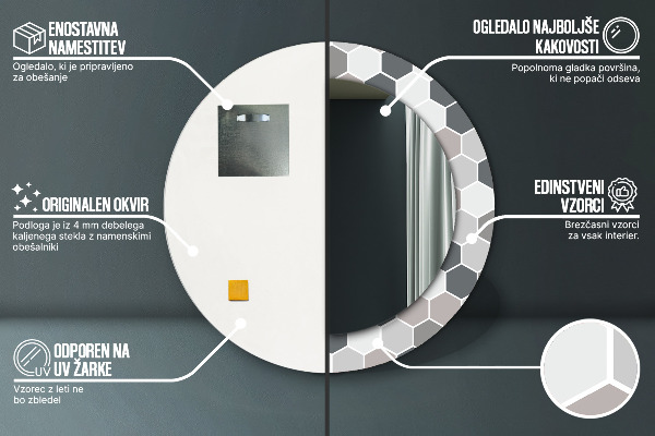 Runder spiegel mit dekorativem aufdruck Sechseckiges Muster