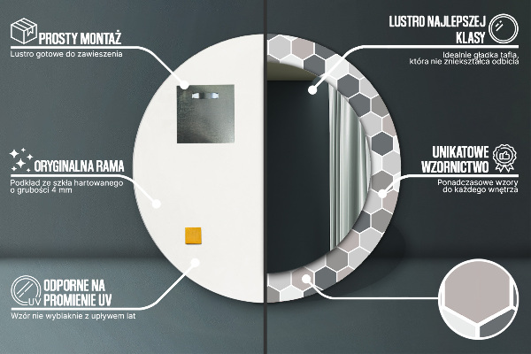 Runder spiegel mit dekorativem aufdruck Sechseckiges Muster