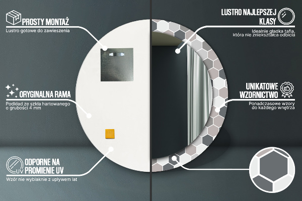 Runder spiegel mit dekorativem aufdruck Sechseckiges Muster