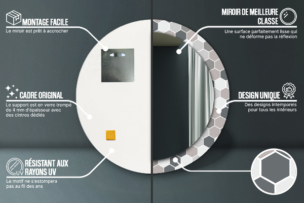 Runder spiegel mit dekorativem aufdruck Sechseckiges Muster