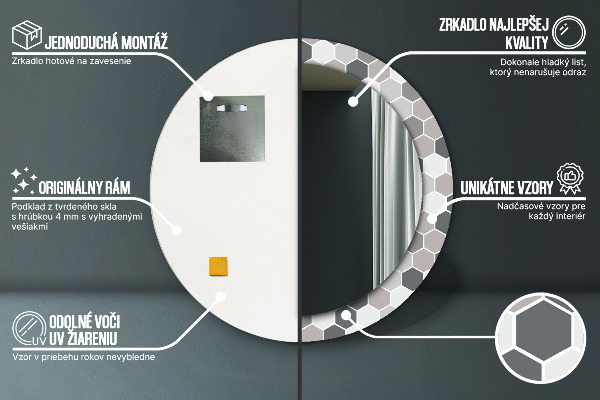 Runder spiegel mit dekorativem aufdruck Sechseckiges Muster