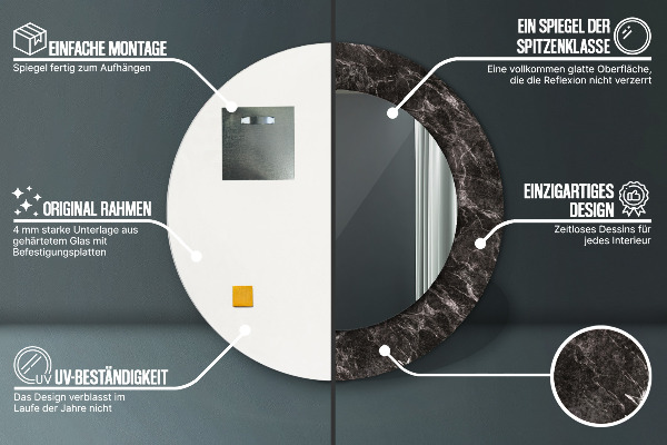 Runder spiegel aufdruck Schwarzer Marmor