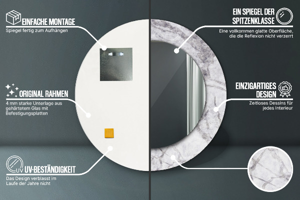 Runder spiegel aufdruck Weißer Marmor