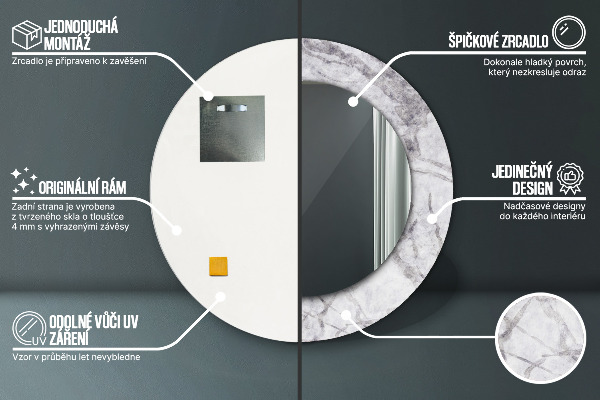 Runder spiegel aufdruck Weißer Marmor