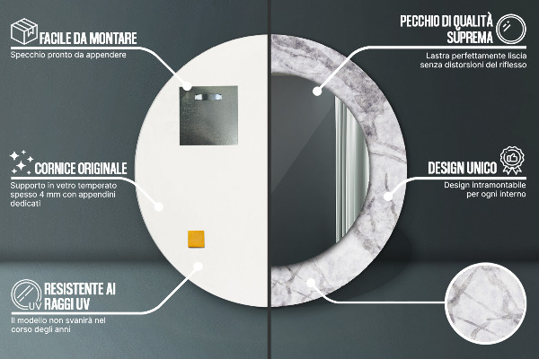 Runder spiegel aufdruck Weißer Marmor