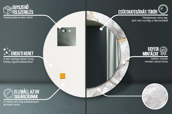 Runder spiegel aufdruck Weißes Marmor Gold