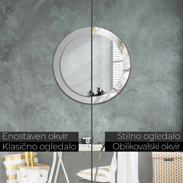 Runder spiegel aufdruck Weißes Marmor Gold