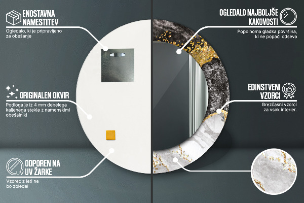 Runder spiegel aufdruck Marmor und Gold