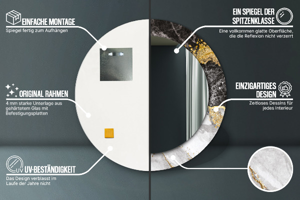 Runder spiegel aufdruck Marmor und Gold