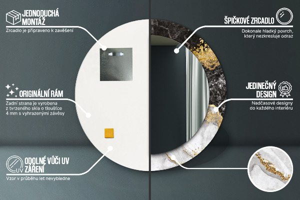 Runder spiegel aufdruck Marmor und Gold