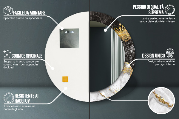 Runder spiegel aufdruck Marmor und Gold