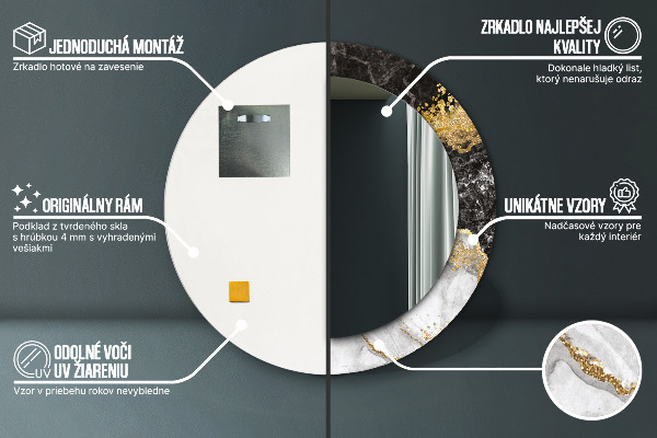 Runder spiegel aufdruck Marmor und Gold