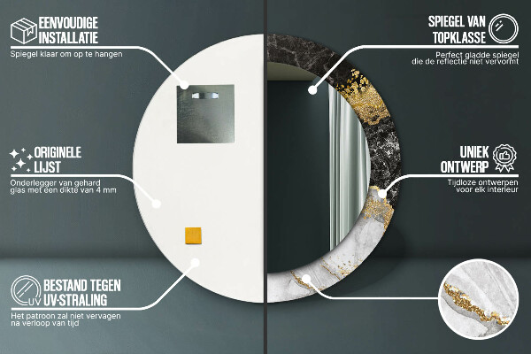 Runder spiegel aufdruck Marmor und Gold