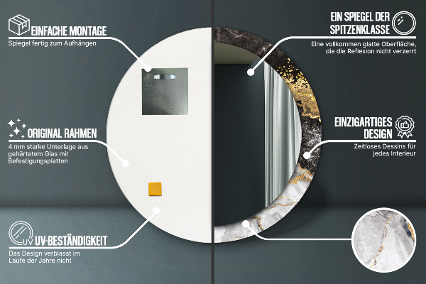 Runder spiegel aufdruck Marmor und Gold