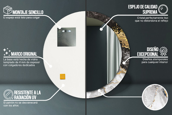 Runder spiegel aufdruck Marmor und Gold