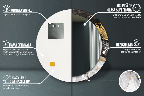 Runder spiegel aufdruck Marmor und Gold