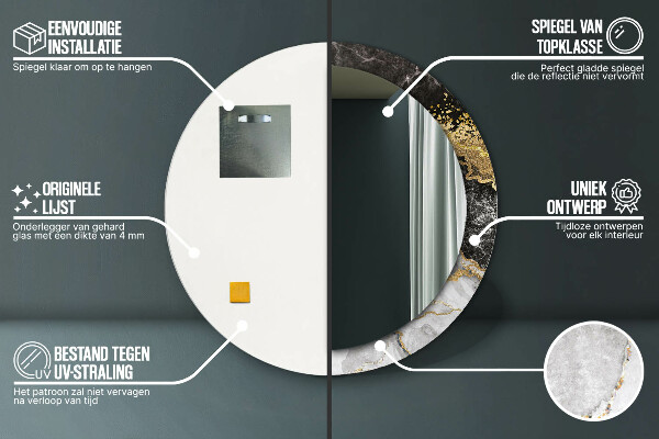 Runder spiegel aufdruck Marmor und Gold