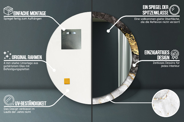 Runder spiegel aufdruck Marmor und Gold
