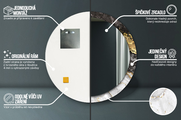 Runder spiegel aufdruck Marmor und Gold