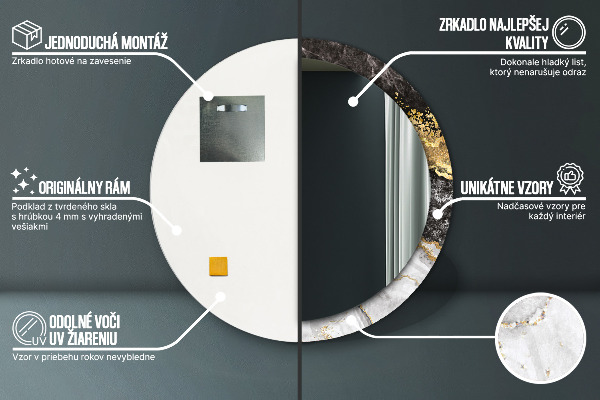 Runder spiegel aufdruck Marmor und Gold