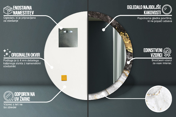 Runder spiegel aufdruck Marmor und Gold