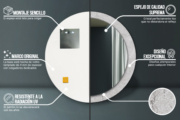 Runder spiegel mit dekoration Grauer Zement