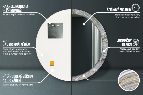 Runder spiegel mit dekoration Grauer Marmor