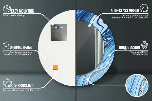 Runder spiegel bedrucktem rahmen Blauer Marmor