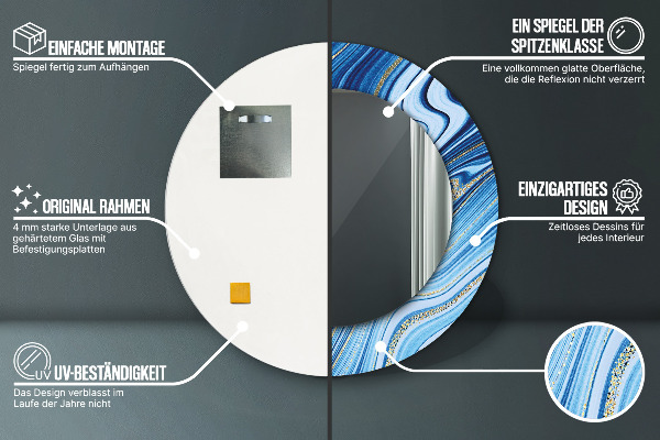 Runder spiegel bedrucktem rahmen Blauer Marmor