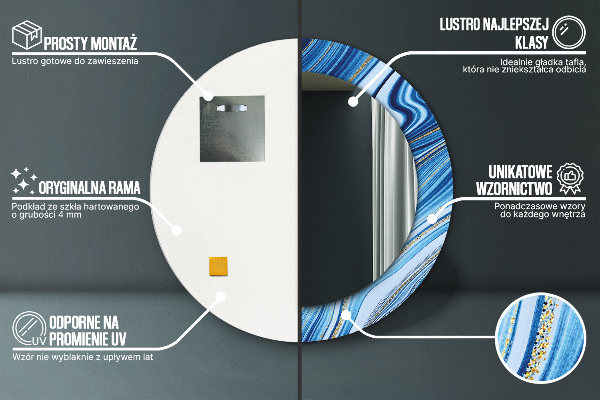 Runder spiegel bedrucktem rahmen Blauer Marmor