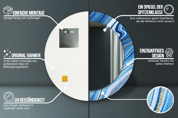 Runder spiegel bedrucktem rahmen Blauer Marmor