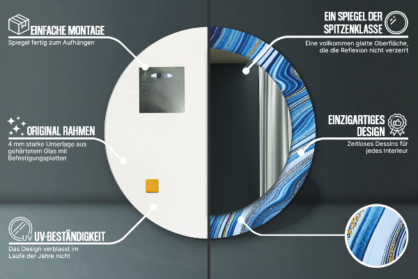 Runder spiegel bedrucktem rahmen Blauer Marmor