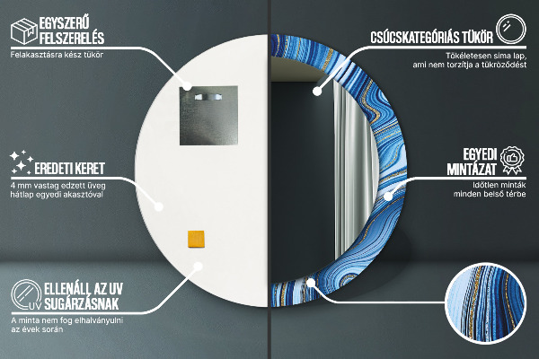 Runder spiegel bedrucktem rahmen Blauer Marmor