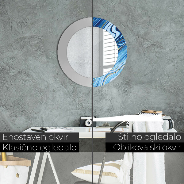 Runder spiegel bedrucktem rahmen Blauer Marmor