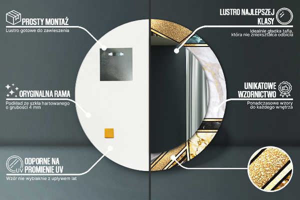 Runder spiegel bedrucktem rahmen Agat Marmor und Gold