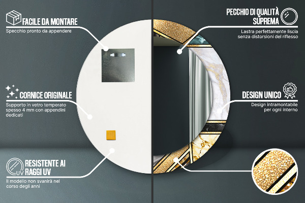 Runder spiegel bedrucktem rahmen Agat Marmor und Gold