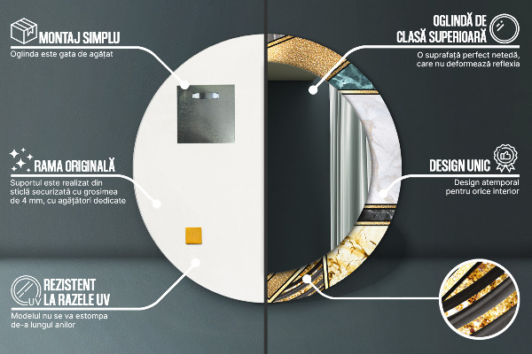 Runder spiegel bedrucktem rahmen Agat Marmor und Gold