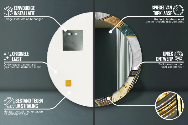 Runder spiegel bedrucktem rahmen Agat Marmor und Gold