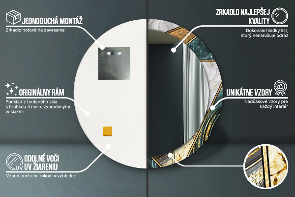 Runder spiegel bedrucktem rahmen Agat Marmor und Gold