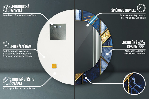 Runder spiegel bedrucktem rahmen Moderner Marmor