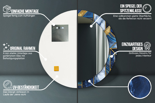 Runder spiegel bedrucktem rahmen Moderner Marmor