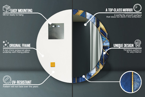 Runder spiegel bedrucktem rahmen Moderner Marmor