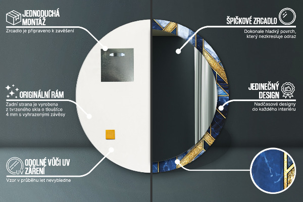 Runder spiegel bedrucktem rahmen Moderner Marmor