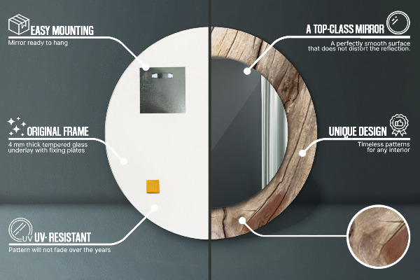 Runder spiegel bedrucktem rahmen Risse Holz