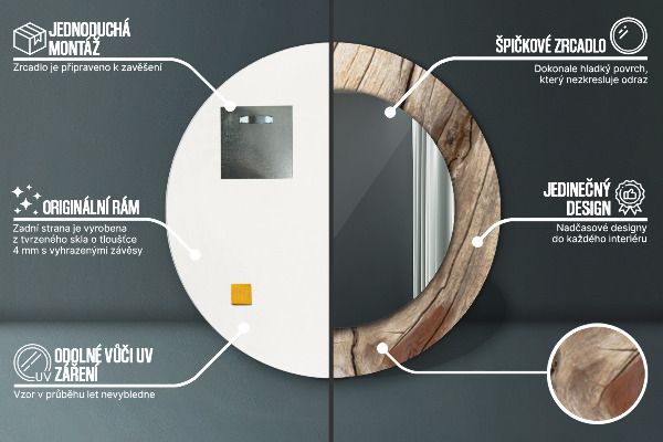 Runder spiegel bedrucktem rahmen Risse Holz