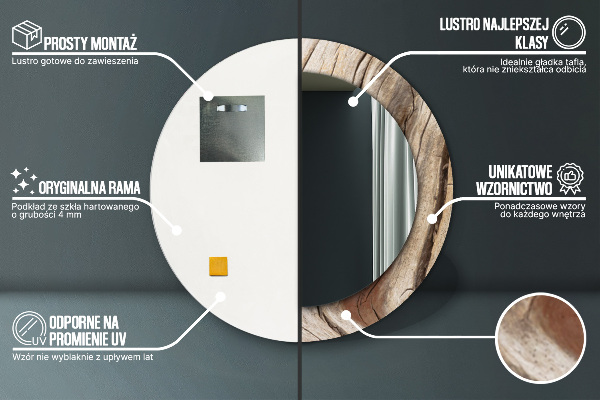 Runder spiegel bedrucktem rahmen Risse Holz