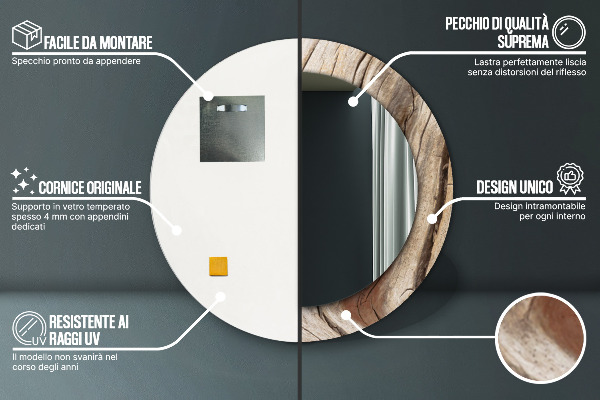 Runder spiegel bedrucktem rahmen Risse Holz