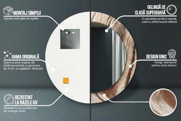 Runder spiegel bedrucktem rahmen Risse Holz