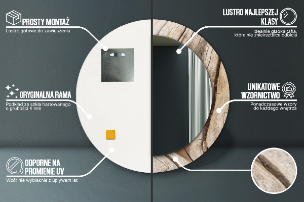 Runder spiegel bedrucktem rahmen Risse Holz