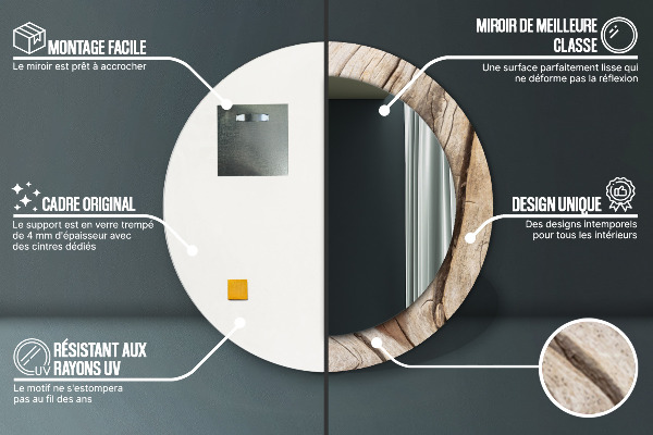 Runder spiegel bedrucktem rahmen Risse Holz